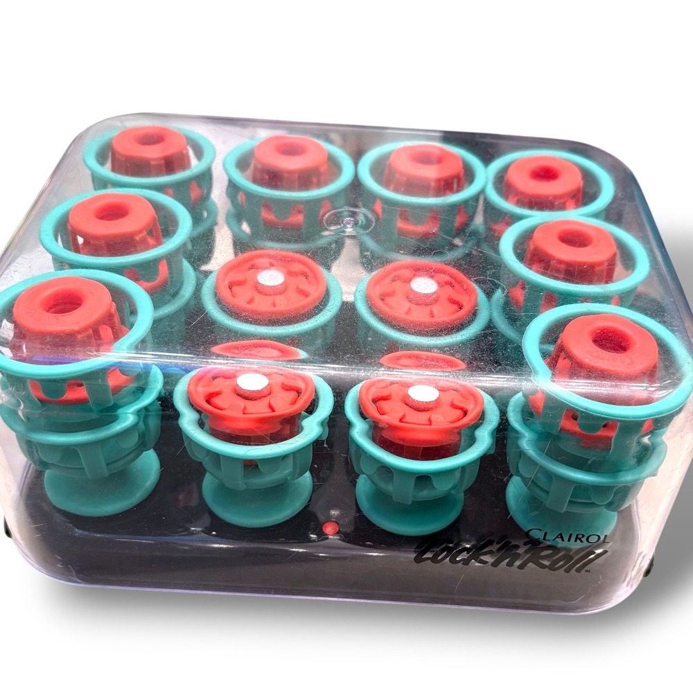 Clairol Lock'n Roll Flexible Hot Hair Rollers Set Teal Red HS34R Vintage Styling